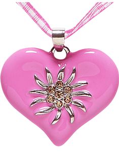 Rosa Oktoberfestsmykke med Hjerte og Edelweiss Blomst