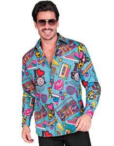 UV Glow Kostymeskjorte med Forskjellige Fargerike 80-Talls Motiver til Herre