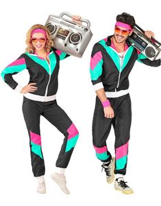 Svart 80-talls Grilldress / Treningsdress Unisex Kostyme