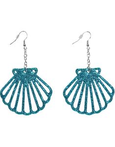 Blå Øredobber med Skjellform og Glitter