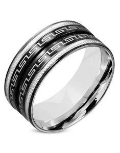 Greek Pattern - Svart og Sølvfarget Stålring