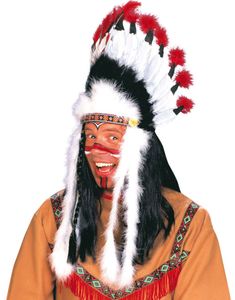 Indianer Hodeplagg med Svarte, Hvite og Røde Fjær