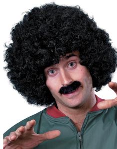 Svart 80-Talls/Hippie Parykk og Bart