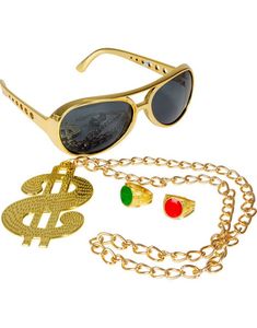 Gangster/Casanova Gullfarget Smykke Sett - 4 Deler