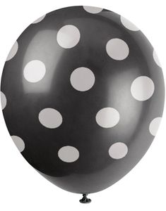 6 stk 30 cm - Svarte Ballonger med Hvite Polka Dots