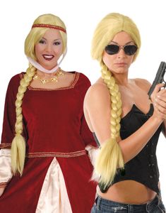 Blond Parykk med Lang Flette