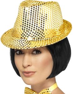 Gullfarget Fedorahatt med Glitrende Paljetter