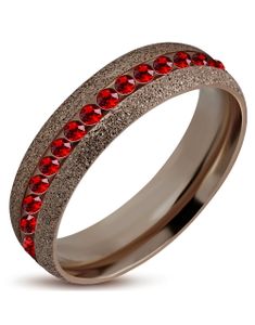 5 mm Brun Glitrende Stålring Fattet med Røde CZ Stener