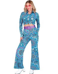 Blomstrete Blå Hippie Kostymebukse til Dame