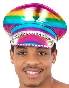 Metallisk Regnbuefarget Kapteinhatt med Stener og Nagler