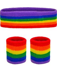 Regnbuefarget Svettebånd Sett 3 Deler