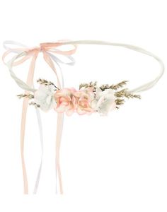 Kremfarget Blomsterkrans ned Silkebånd og Knyting