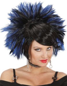 Svart Rockeparykk med Blå Tupper