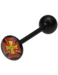 Stilig Svart Tungepiercing med Ridderkors