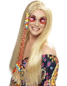 Blond Lang Hippieparykk med Perler