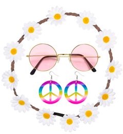 Hippiesett med Blomsterkrans, Briller og Øredobber