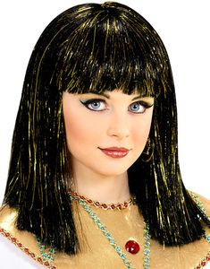 Svart Egyptisk Barneparykk med Gullfarget Striper