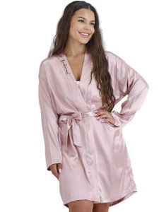 Rosa Bridesmaid Brodert Morgenkåpe