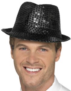 Svart Fedorahatt med Glitrende Paljetter