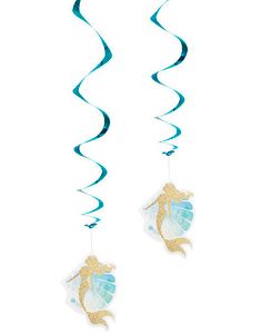 2 stk Hengende Dekorasjoner med Holografisk Gullmotiv - Mermaids