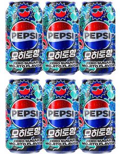 6 stk Pepsi Zero Sugar Mojito Flavour - Sukkerfri Pepsi med Mojitosmak - Hel Pakke 6x355 ml (Korea)