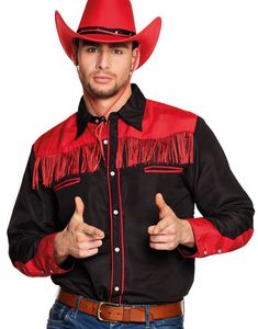 Svart og Rød Western Kostymeskjorte til Mann