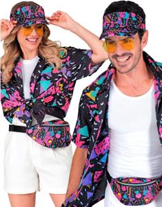 80s Funky Fashion - Svart Sett med Rumpetaske og Solskjerm