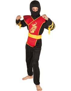 Svart og Rødt Ninjakostyme til Barn