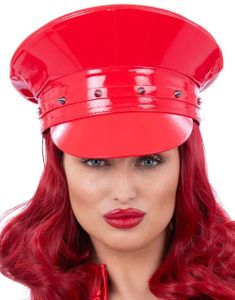 Deluxe Rød Skinnimitert  Kapteinhatt med Nagler