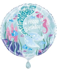 "Happy Birthday" Rund Folieballong med Havfruetema 45,7 cm - Mermaids