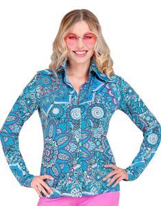 60-talls Blå Mandalamønstret Kostymeskjorte til Dame