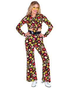 60' Svart Hippie Kostymebukse med Fargerike Blomster til Dame