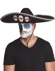 Day of the Dead Sombrerohatt med Sølvfarget Kanter