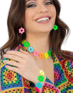 Fargerikt Smykkesett 4 Deler - Neon Flower Power