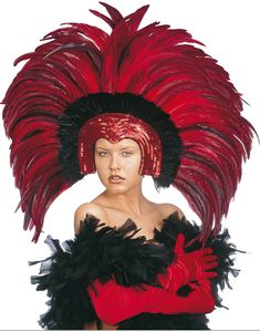 Brazilian Diva - Hodepynt med Røde Fjær og Paljetter