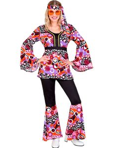 60's Lilla Hippiekostyme med Fargerike Blomster til Dame