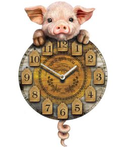 Veggklokke med Vintage Motiv og Gris 30 cm