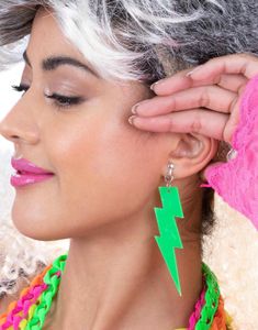 80s Øreringer med Lyn - Neon Grønn