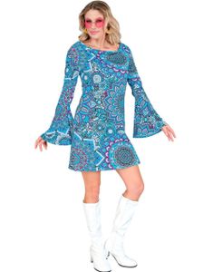 Blomstrete Blå Hippie Kostymekjole til Dame