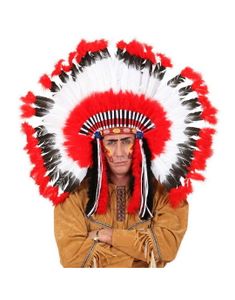 Indianerhøvdingen - Deluxe Hodepynt med STORE Fjær, Bånd og Perler