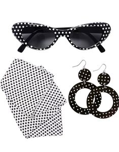 50-talls Kostymesett med Briller, Øredobber og Knyteskjerf