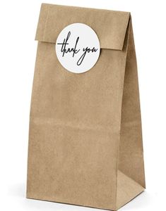 6 stk Brune Gaveposer og Thank You-Klistremerker