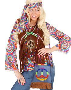 Hippieveske med Frynser, Peace-tegn og Skulderrem