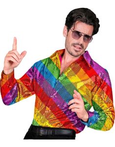 Regnbue Kostymeskjorte med Paljetter til Herre