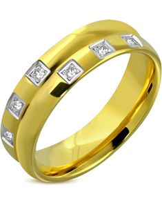 Gullfarget Stålring Fattet med 6 CZ Stener