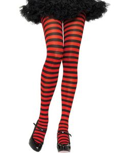 Stripete Svart og Rød Strømpebukse - Plus Size