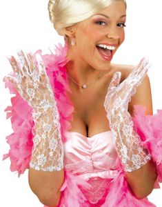 Hvite Blondehansker - 40 cm