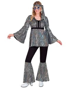 70's Svart Hippiekostyme med Funky Sølvstriper til Dame