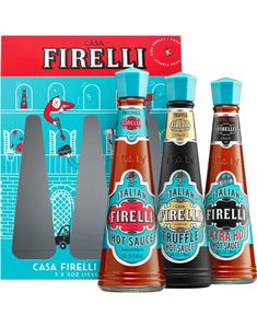 Casa Firelli Italian Hotsauce Variety Pack - 3 Forskjellige Smakfulle Sterke Sauser i Gavepakke 444 ml (Italia)