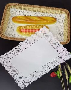 20 stk Rektangulære Blondemønstrede Mat-/Kakeservietter/Underlag i Papir 25x35 cm